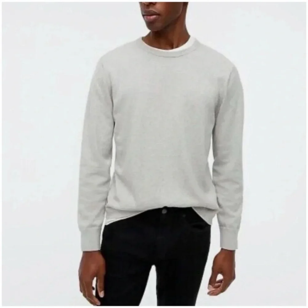 J. Crew Cotton Gray Crewneck Sweater Men's Garter Stitch Large Gray Minimalist